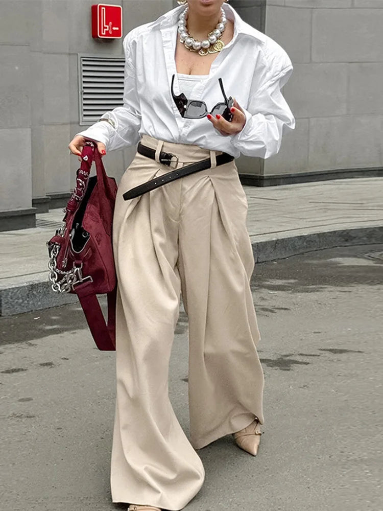 LIZAKOSHT  -  Casual Khaki Pleated Wide Legs Pants Women Chic High Waist Baggy Trousers Female 2025 Spring Summer New Fashion Office Pant