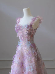 LIZAKOSHT -  Romantic Fairy Sequins 3D Flower Pink A-line Wedding Evening Party Dress Sleeveless Princess Birthday Gown Vestidos De Festa