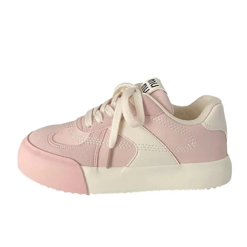 LIZAKOSHT  -  Pink Platform Sports Shoes Woman Niche Low-top Fashion Korean Style Autumn Women Sneakers PU Leathers Casual Shoes