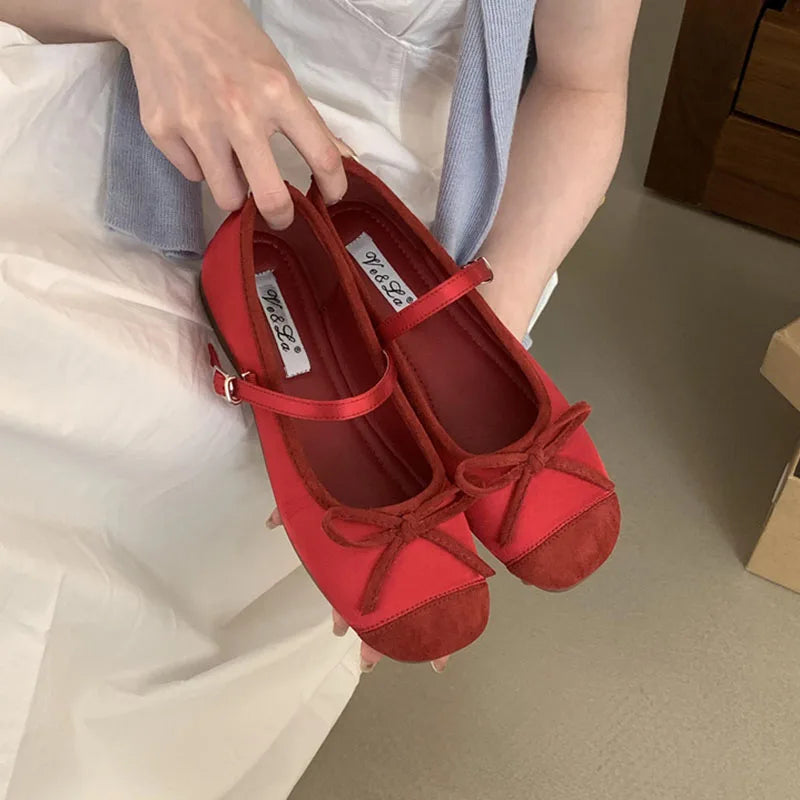 LIZAKOSHT  -  Women Flats Shoes Fashion Brand Shallow Ballet Wedge Heel Ladies Shoes Spring Mary Jane Bow Knot Shallow Ballerina Casual Mujer