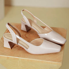 LIZAKOSHT  -  Patent Leather Chunky Sandals Women Square Toe Pumps Elegant Office Women Shoes Comfort Leisure Fashion High Heels Sandals Women
