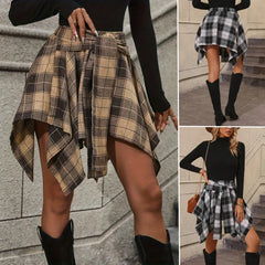 LIZAKOSHT  -  New Women's Nightclub Fashion Irregular Grid Tied Sleeves Fake Shirt Half Skirt