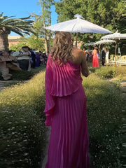 LIZAKOSHT  -  Fashion Solid Draped Tube Long Dress For Women Skew-collar Off The Shoulder Irregular Robe 2025 Summer Chic Female Party Dresses