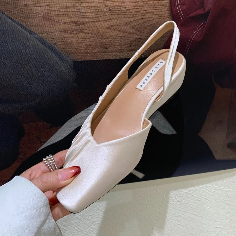LIZAKOSHT  -  Designer Satin Women's Sandals Comfortable Pleated Square Toe Women Flat Shoes Fashion Party Dress Women Shoes Zapatos De Mujer