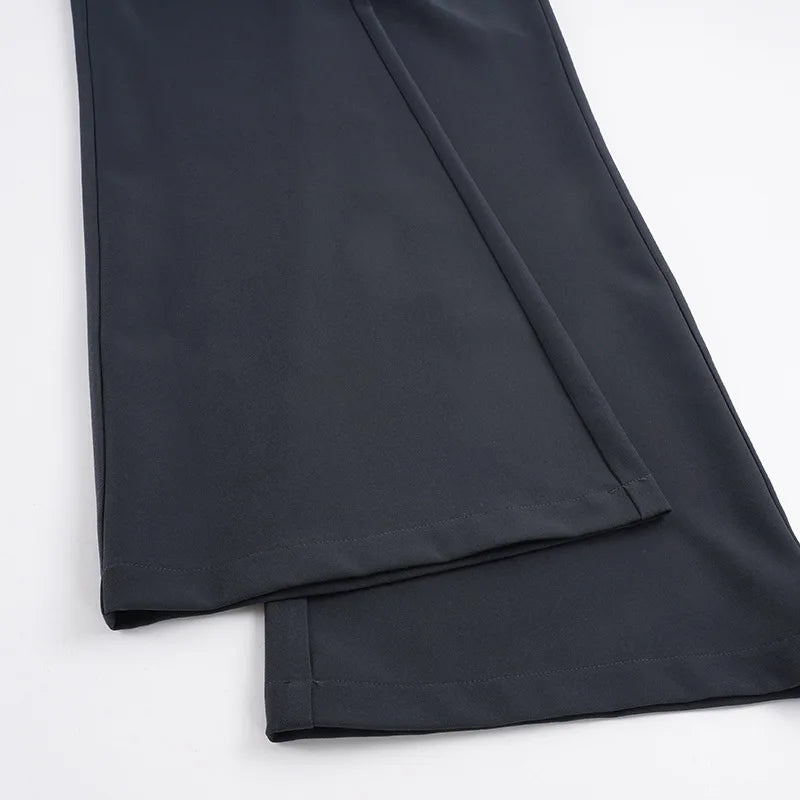 LIZAKOSHT  -  Y2K American Old Money Three Button Low Waist Slimming Slightly Flared Suit Pants Women Low Waist Loose Floor Hugging Wide Leg