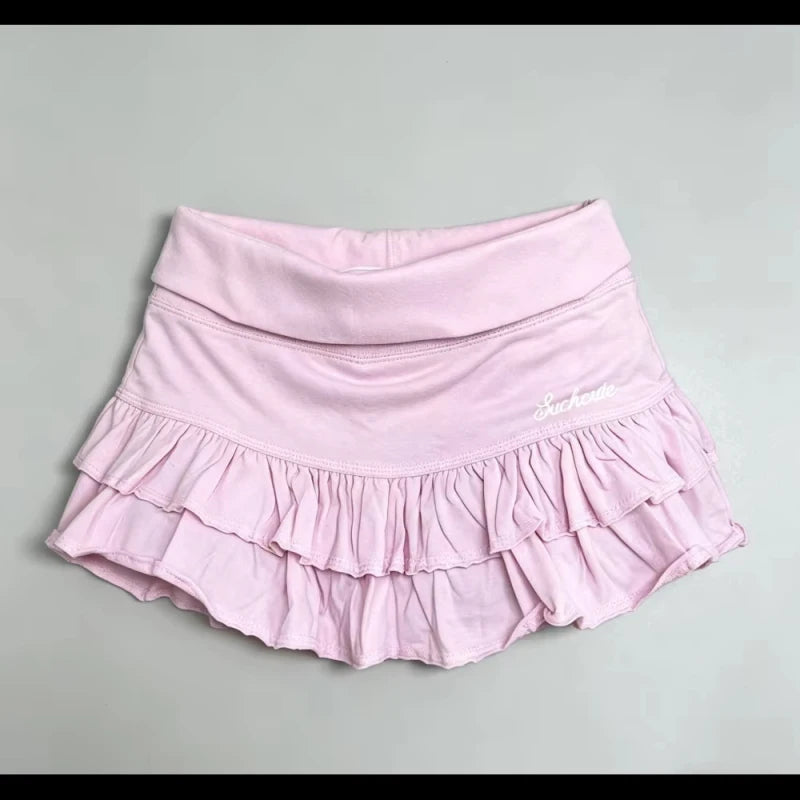 LIZAKOSHT  -  European and American style sexy low waist small letter embroidered ruffle edge skirt, sweet and spicy girl sports cake skirt