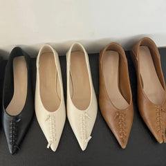 LIZAKOSHT  -  Elegant Soft Leather Flat Heel Shoes Spring New Arrival Solid Color Pointed Toe Low Heel Flat Foot Women's Sandals Single