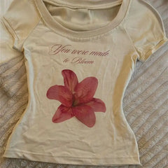 LIZAKOSHT  -  American Retro Floral Print T-shirt Y2k Hot Girl Short-sleeved T-shirt Aesthetic Clothes Fashion Trends Short Tops T Shirt Women
