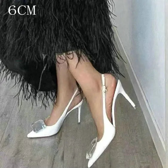 LIZAKOSHT  -  Summer New High-Heeled Shoes Pointy Square Buckle Crystal Shallow Mouth Thin Heels Elegant Sandals For Woman
