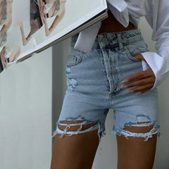 LIZAKOSHT  -  Irregular Broken Burr Edges Design Slim Fitting Denim Shorts for Women's Summer New High Waisted Chic Versatile Hot Pants