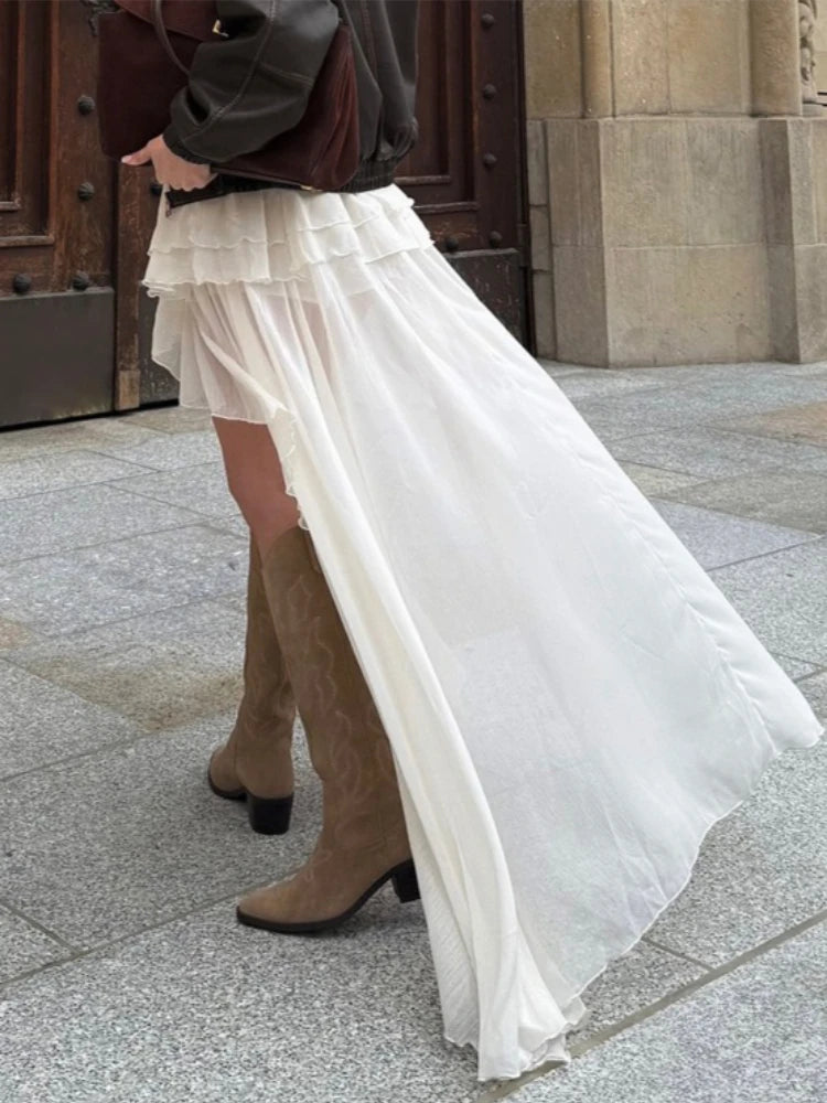 LIZAKOSHT  -  Casual Irregular Skirt For Women Solid High Waist Loose Pleats See-Through Fashion Y2k Skirts Outfit Female Skirts