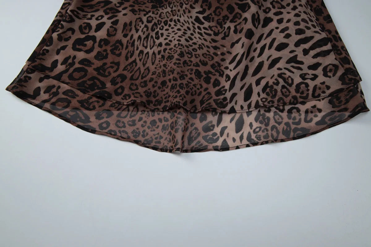 LIZAKOSHT  -  Women Sexy Leopard Print Chiffon Vacation Dress Streetwear Summer Girls Spaghetti Strap Backless Party Club Dresses