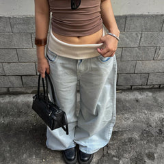 LIZAKOSHT  -  Streetwear Low Waisted Casual Straight-Leg Jeans Y2K Baggy Denim Pants Woman  Long Trousers Summer Clothing Harajuku