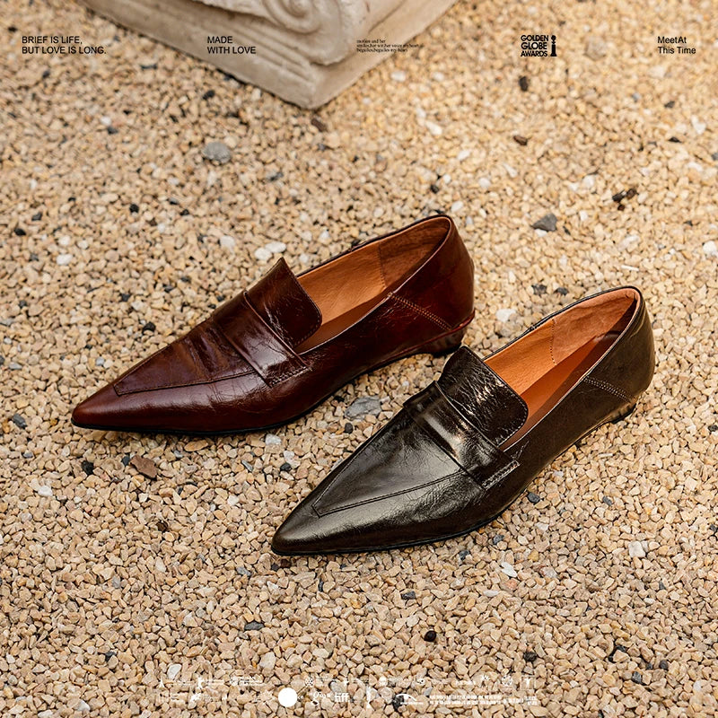 LIZAKOSHT  -  Fashion Pumps New High Quality Genuine Leather Shoes Pointed Low Heel Shoes Commuter Women's Shoes