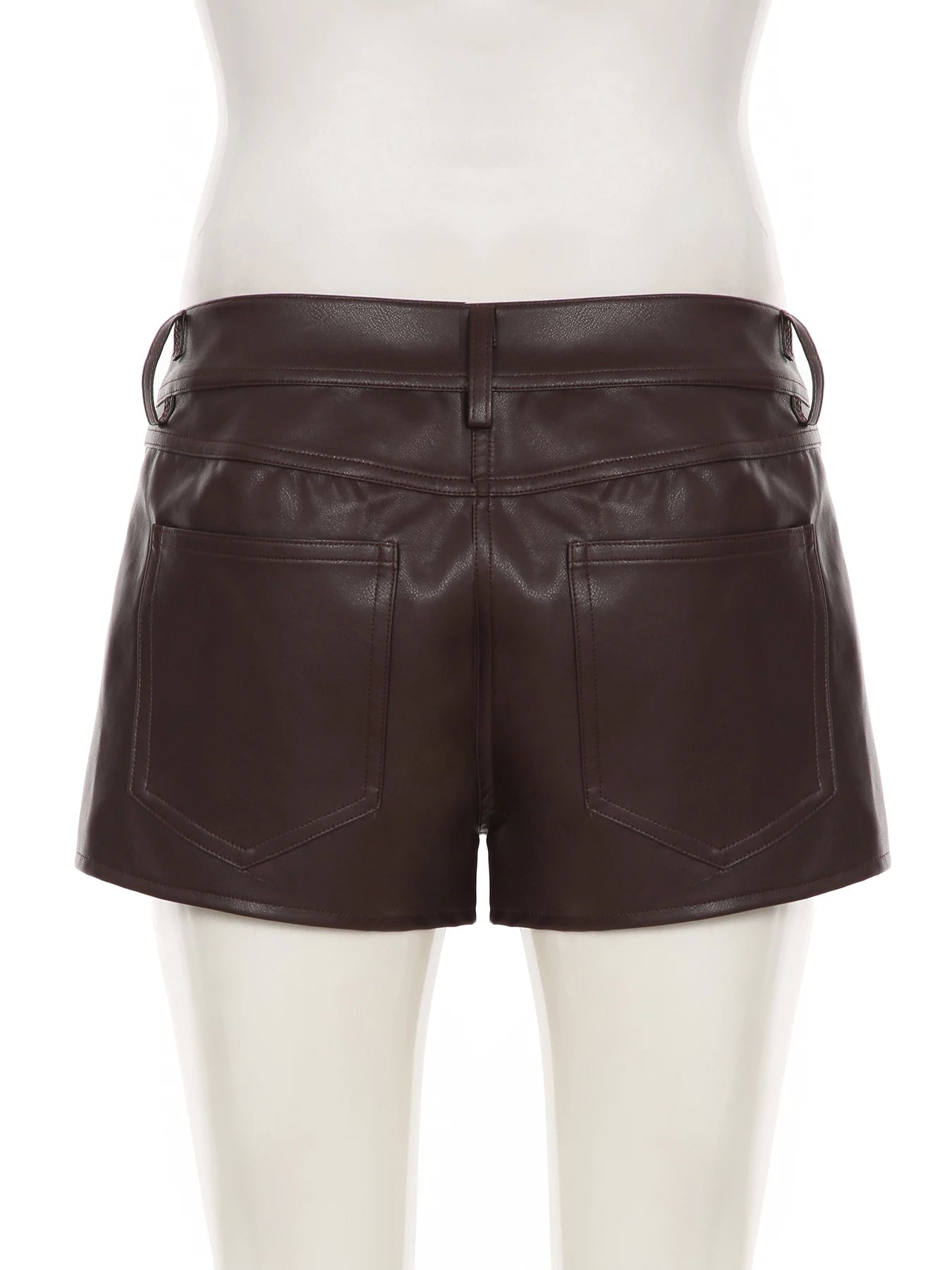 LIZAKOSHT  -  Vintage Lace Up Design Low Waist Mini Shorts Gothic Streetwear Sexy Slim Fit Brown PU Leather Pants for Women Y2k Chic