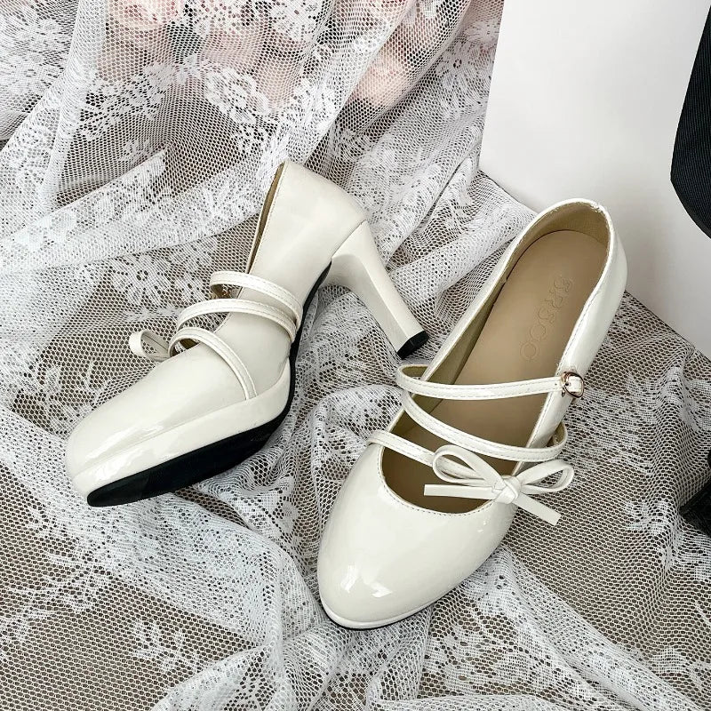 LIZAKOSHT  -  Platform Thick Heel Women JK Mary Jane Shoes Fashion Banquet Party Pumps New Spring Women's Butterfly-knot Dress Leather Shoes