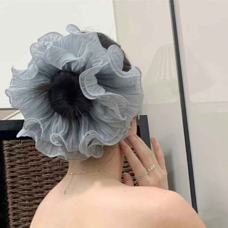 LIZAKOSHT  -  1PC Ruffled Ruffled Oversized Large Intestine Hair Scrunchie - Versatile Double-Layer Hair Rope, Hair Ornament, Hair Accessory