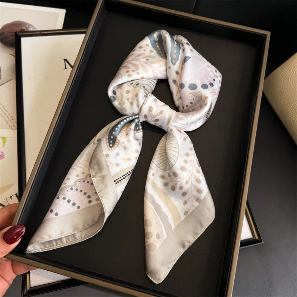 LIZAKOSHT  -  New Shell Silk Square Scarf Satin Starfish Neck Hair Tie Foulard Bandana Hijab Headband Hair Accessories