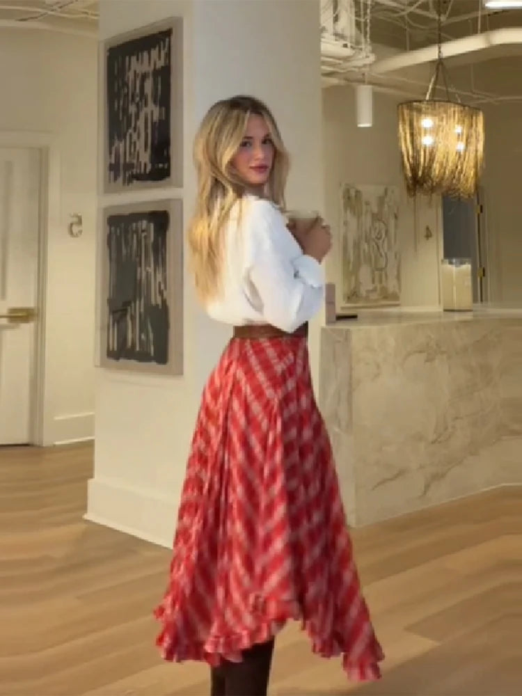 LIZAKOSHT  -  Fashion Plaid Pleated A-line Skirt Elegant Modest Delicate Design Sense Skirts Lady New Holiday Club Party Popular Streetwears