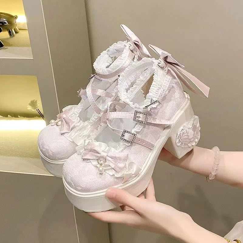 LIZAKOSHT  -  New Princess Shoes with Elegant Temperament Soft Sole Lace Lolita Original Thick Heel Height Increasing Mary Jane Single Shoe