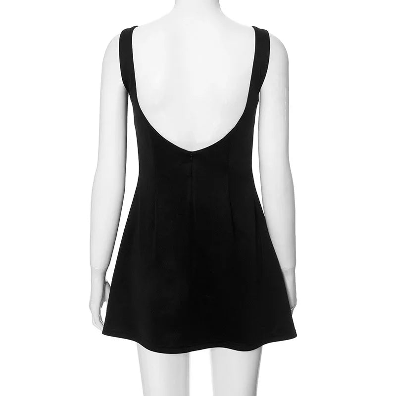 LIZAKOSHT  -  Women's Graduation Dress Y2k Mini Tank Dress Solid Sleeveless Flowy Short Dress Open Back above Knee Summer Short Dress
