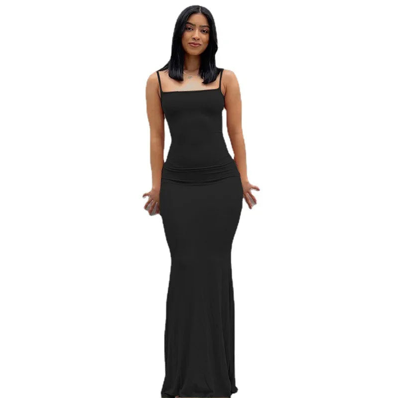 LIZAKOSHT  -  Fashion Elegant Temperament Pure Desire Sexy Long Milk Silk Wrap Dr Women's Summer Basic Thin Fabric Mid Waist Gown Tail Skirt