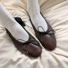 LIZAKOSHT  -  Retro Knot Ballet Flats Soft Bottom Casual Flat Heel Sheepskin Women's Shoes Comfortable Slip-On round Toe Rubber Sole