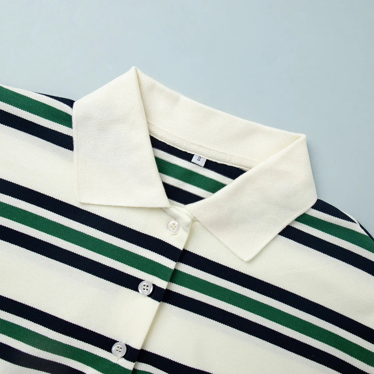 LIZAKOSHT  -  Women Summer Short Sleeve T Shirts Polo Neck Striped Design 95% Cotton Tees Summer Tops For Women Clothes