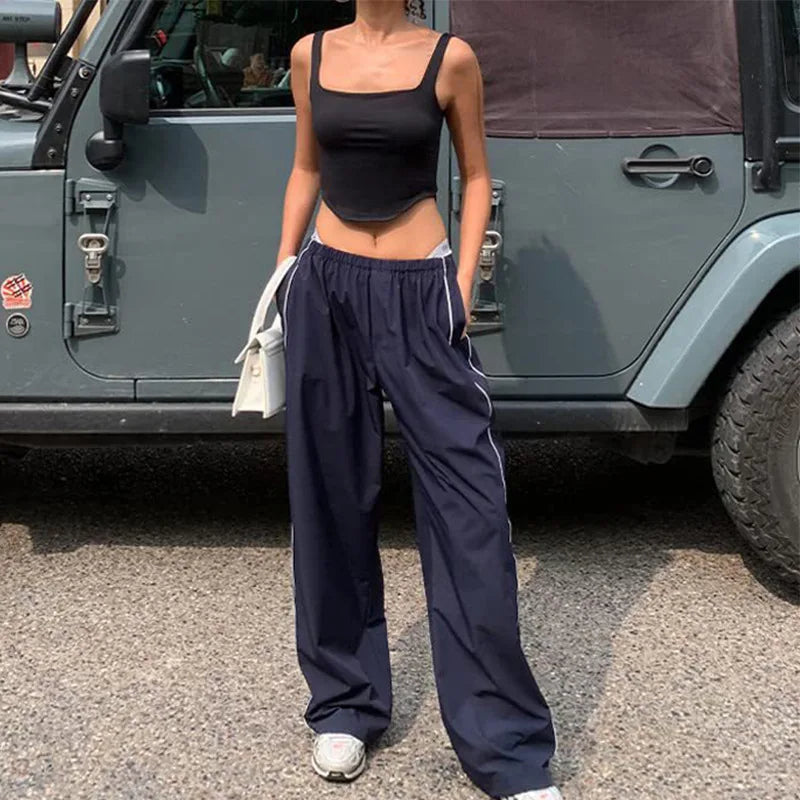 LIZAKOSHT  -  Fashion Vintage Baggy Cargo Pants for Women Y2K Drawstring Elastic Low Waist Parachute Pants Sweatpants Loose Hippie Pant