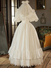 LIZAKOSHT -  French Style Wedding Veil Princess on the Run Satin Light Wedding Dress Vintage Lace Mori Style Light Luxury Dress