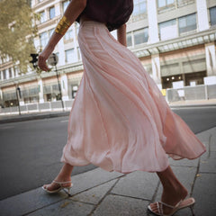 LIZAKOSHT  -  European and American Spring New Solid Color Patchwork Full Swing Gentle Fairy Midi Skirt