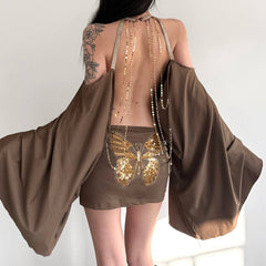 LIZAKOSHT  -  New European and American Hot Girl Style Strapless Backpack Hip Sexy Loose Bat Sleeve Dress Design Halter Neck Skirt