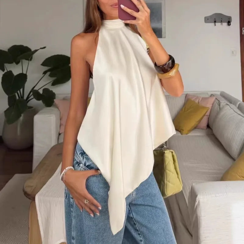 LIZAKOSHT  -  Sexy Backless Halter Neck Tank Top Loose Solid Color Top For Women's Fashion Multi Style Elegance Solid Color Neck Hanging Vest