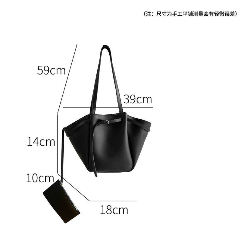 LIZAKOSHT  -  Soft PU Large Capacity Tote Bag Women Fashion Korean Style Commuter Shoulder Bag Solid Color Retro Minimalist Handbag
