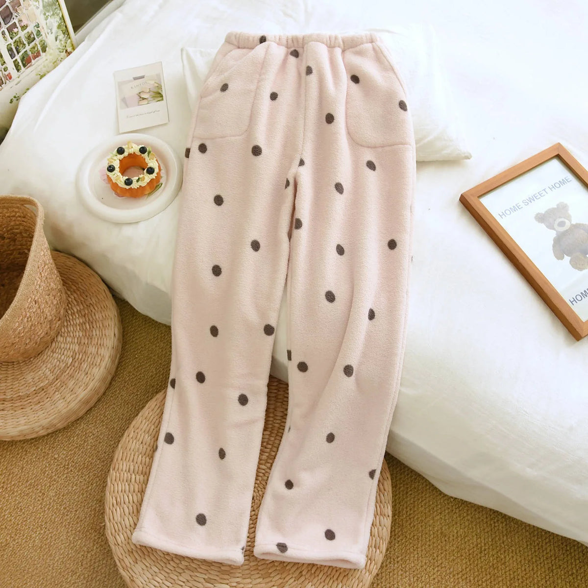 LIZAKOSHT  -  Winter Polar Fleece Women Trousers Sleep Pants NEW Woman Pajamas Pants Polka Dot Bottoms Sleepwear Women Homewear