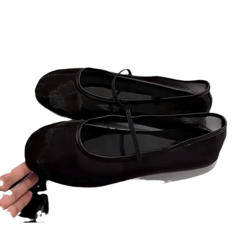 LIZAKOSHT  -  summer lace mesh flats women round toe elastic band mary janes shoes breathable moccasins women transparent soft loafers