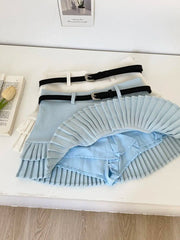 LIZAKOSHT  -  Ladies' Mini Skirt Casual White Body-hugging Patchwork Pleated Skirt Sexy Summer A-line Mini Skirt