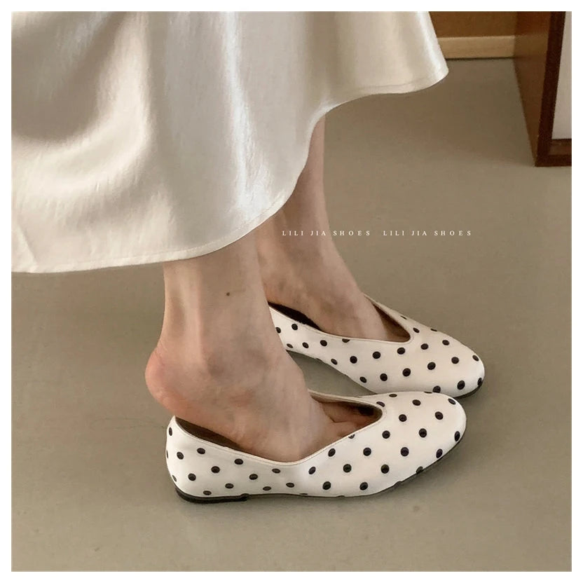LIZAKOSHT  -  New Spring Flats Shoes Women Fashion Round Toe Polka Dot Slip On Mary Jane Flat Ballet Shoes Soft Ballerina Casual Loafers