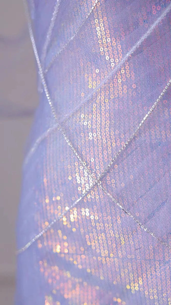 LIZAKOSHT -  Purple Blue Celebrity Dresses Pearl Beading Chain Off the Shoulder Mermaid Glitter Sequins Floor Length Saudi Prom Gown