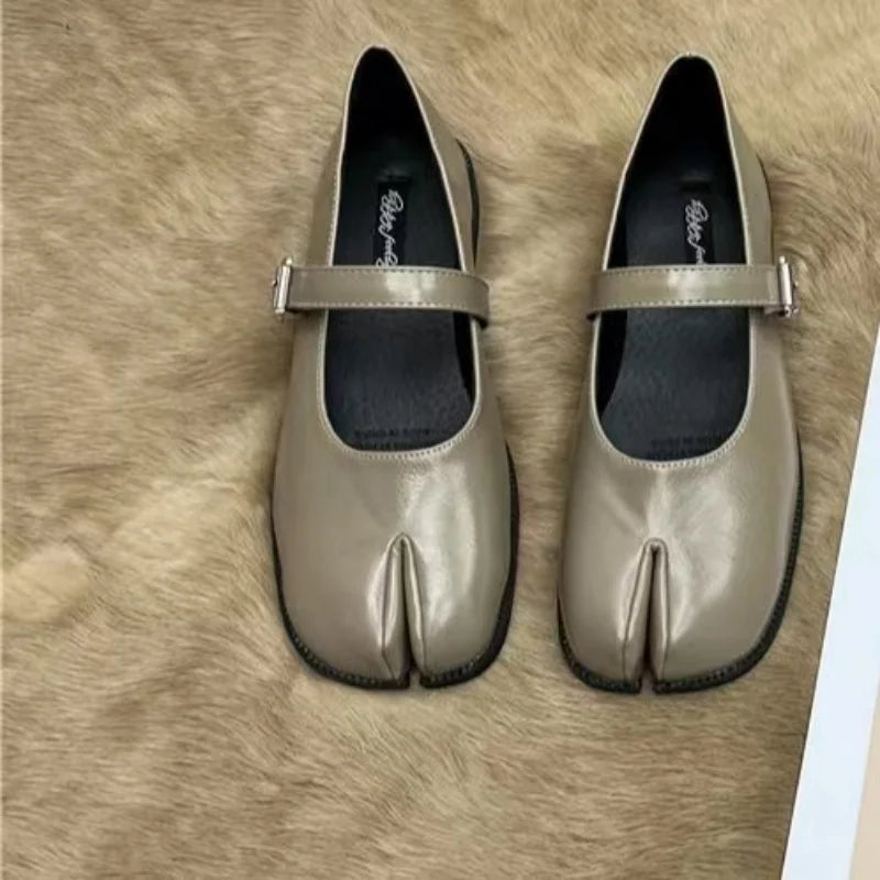 LIZAKOSHT  -  New Mary Jane Women Flat Split Toe Shoes, Microfiber Leather Comfortable  Slip-on  Sandals, Woman Soft Soled Loafers Shoes