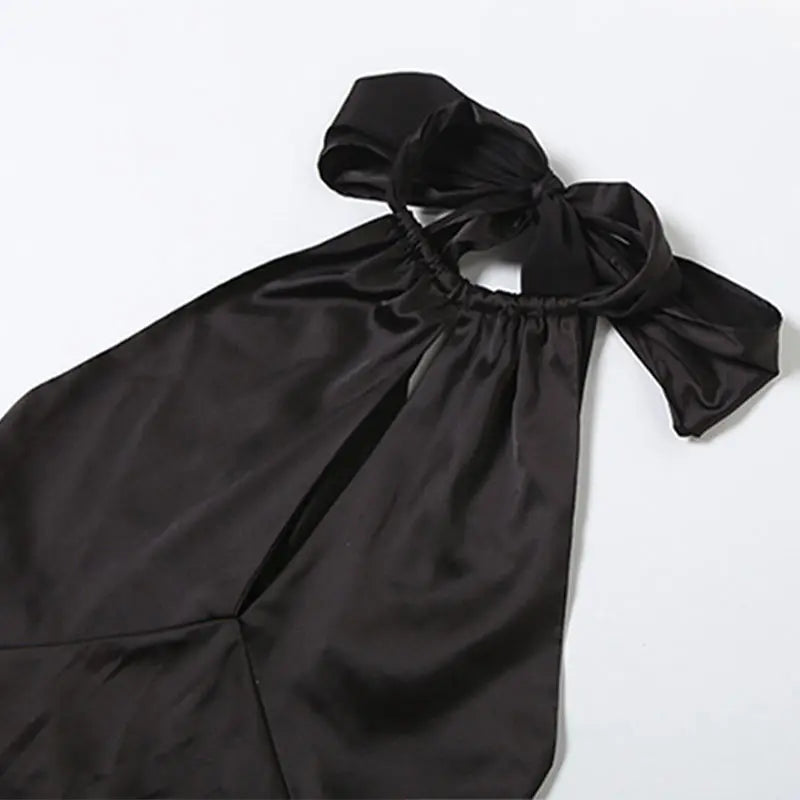 LIZAKOSHT  -  Elegant Long Dress Women Halter Hollow Out Sleeveless Backless Lace Up High Waist Robe Female Chic Party Evening Dresses