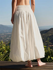 LIZAKOSHT  -  Women Long Maxi Skirts Casual Loose Fit Elastic Waist Solid Color Ruched Pleated Skirts for Summer Spring Streetwear