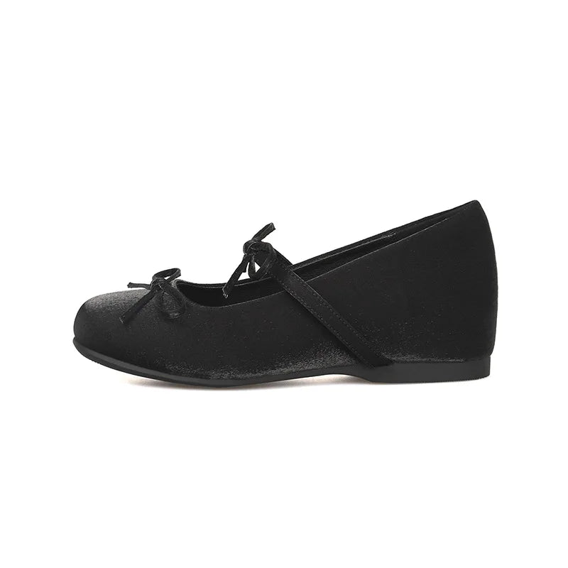 LIZAKOSHT  -  sweet pink silk height increasing flats women round toe bowtie lolita shoes ankle strap elevator mary janes shoes woman
