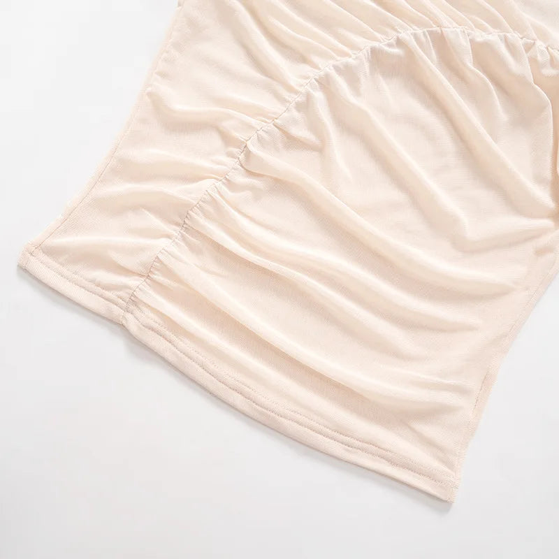 LIZAKOSHT  -  Summer See-Through Mesh T-shirt Top Women Pleated Patchwork See-Through Slim Cropped Top Tee Female Solid T-shirt Pullover
