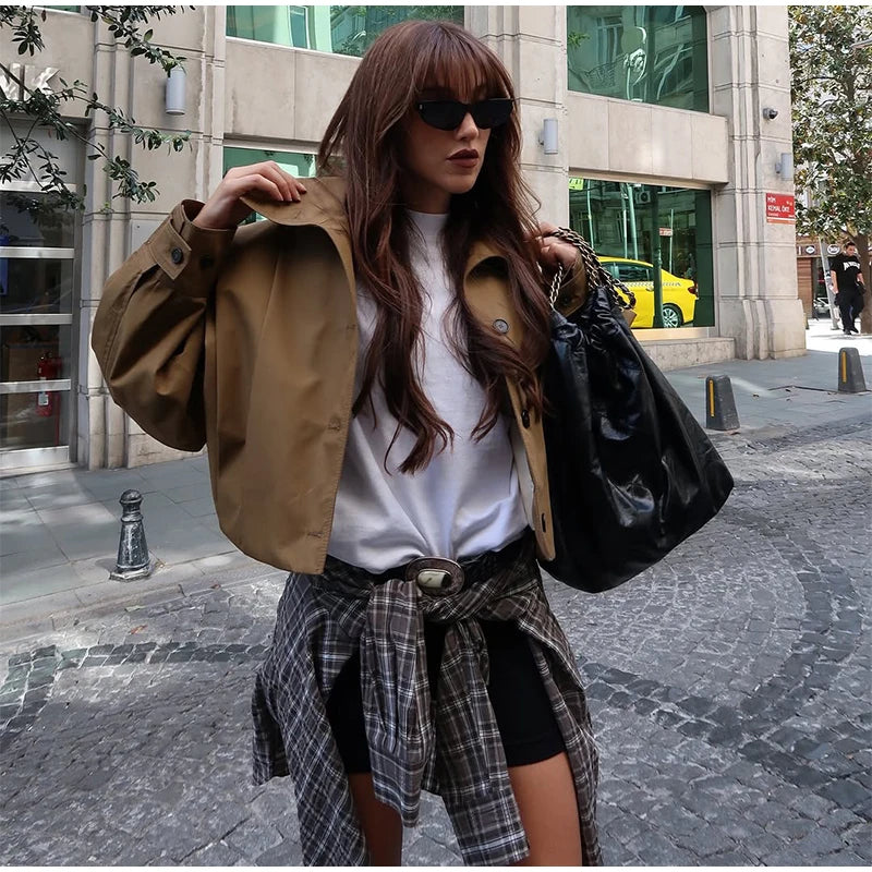 LIZAKOSHT  -  Lapel Single Breasted Loose Windbreaker Women Solid Oversized Jackets 2025 New Fashion Casual Autumn Chic High Street Outerwear