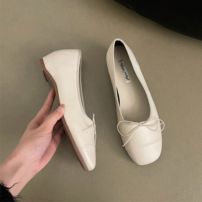 LIZAKOSHT  -  Spring New Brand Women Flat Shoes Fashion Round Toe Shallow Slip oN Ballerinas Shoes Soft Low Wedge Heel Boat Shoes New Woman