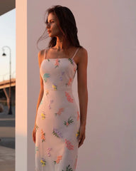 LIZAKOSHT  -  Spring Summer Tulle Dress Strapped Sleeveless Bodycon Slim Waist Ankle-length High Quality Flowers Embroidered Women Clothes 539