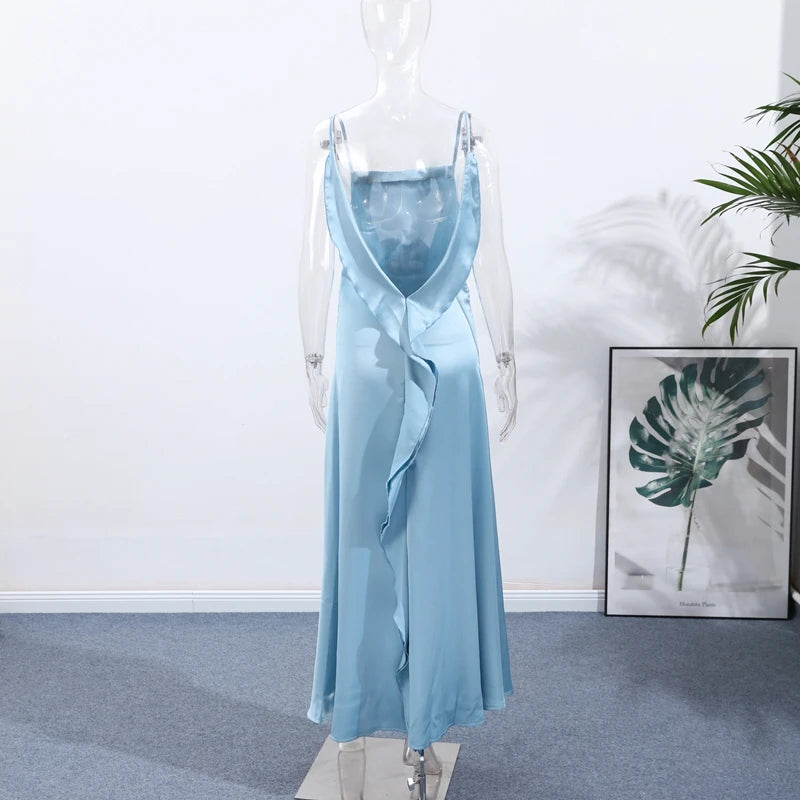 LIZAKOSHT  -  Sexy Patchwork Lace Up Slim Suspender Dress Summer Women Wear 2026 New Fashion Sky Blue Women's A-line High Waist Dresses