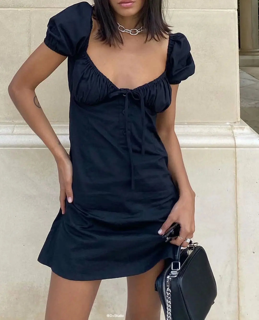LIZAKOSHT  -  Summer dress women mini dress sexy casual korean dresses elegant  party dresses casual ruched puff sleeve dress pink