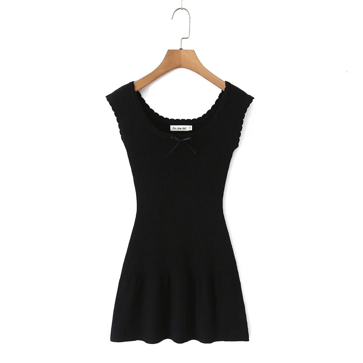 LIZAKOSHT  -  CHIC Wave O neck Rib Knitted Mini Sleeveless Dress Women Slim Waist Spliced Ruffles A-line Hem Knitting Dresses Short Sun Robe